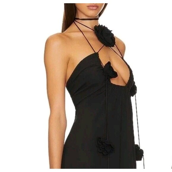 For Love And Lemons Desiree Dress Gown 2X Black Halter Maxi Ruffle Formal New - Picture 2 of 12